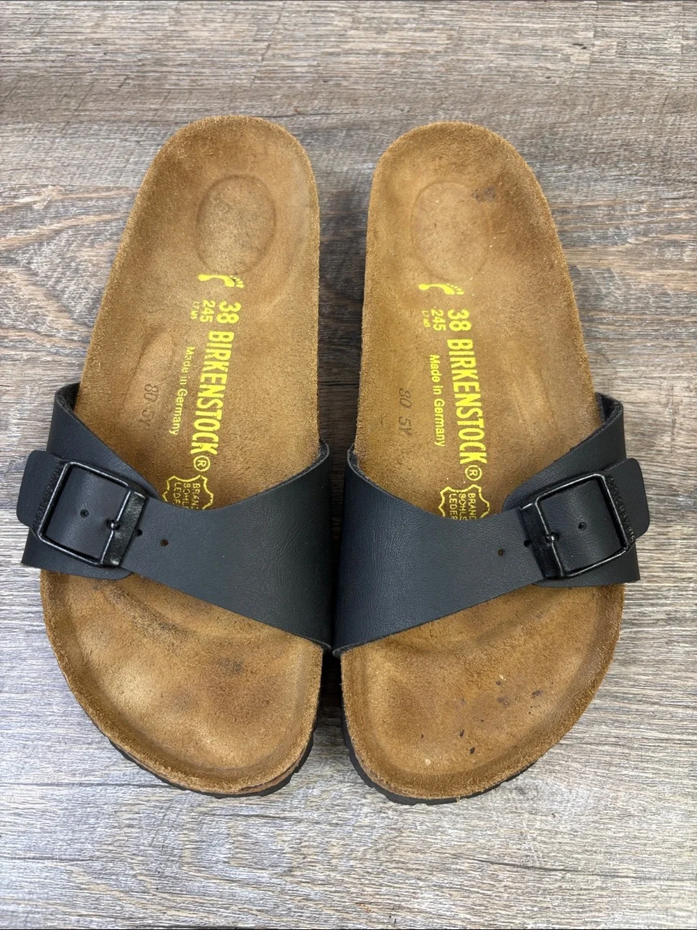 Birkenstock Madrid Black Birko-Flor One Strap Slide Sandals EU 38 US 7